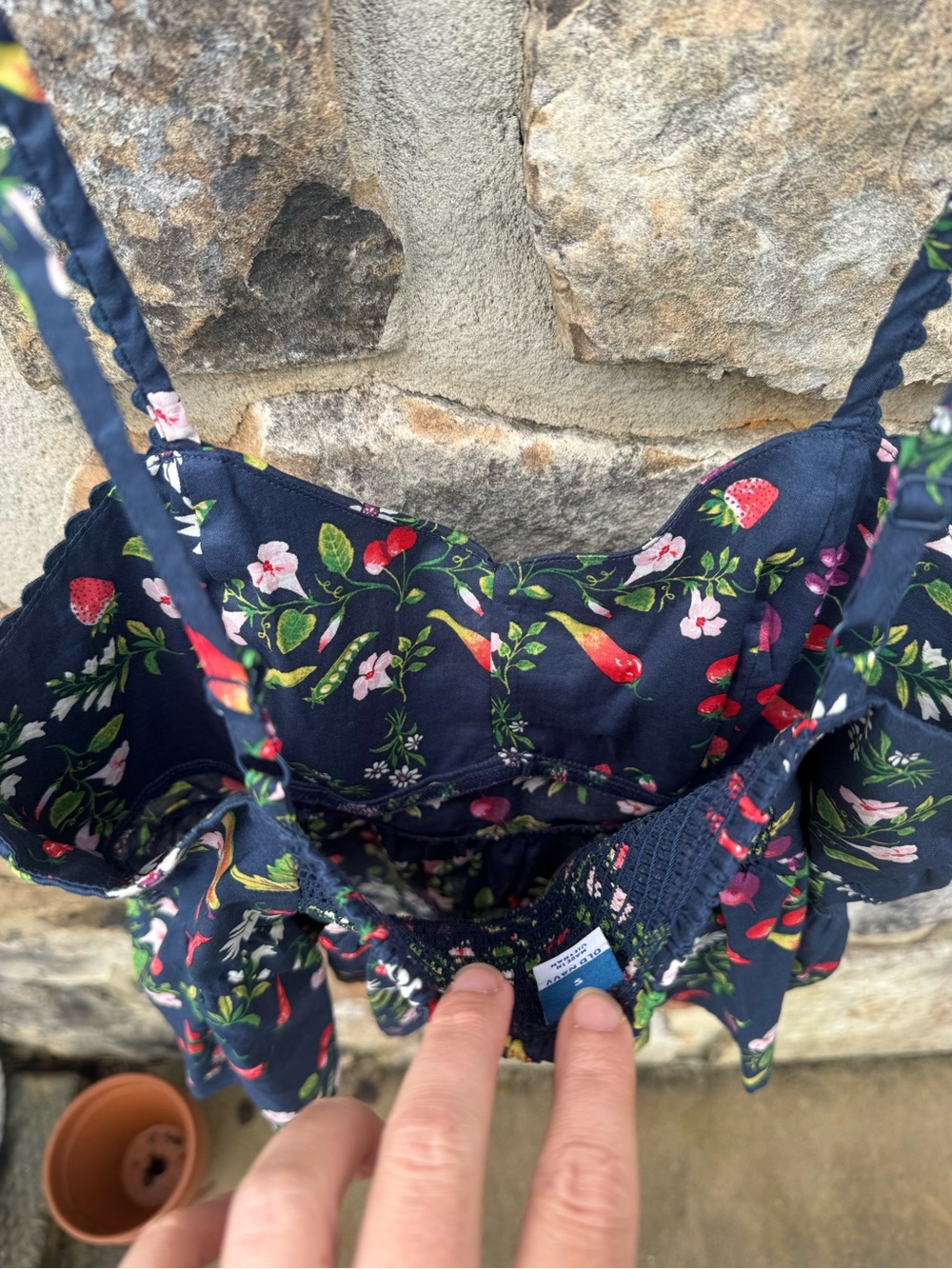 Old Navy Navy Fruit & Veggie Tie-Front Camisole Top Small 100% Cotton NWOT - Picture 7 of 15